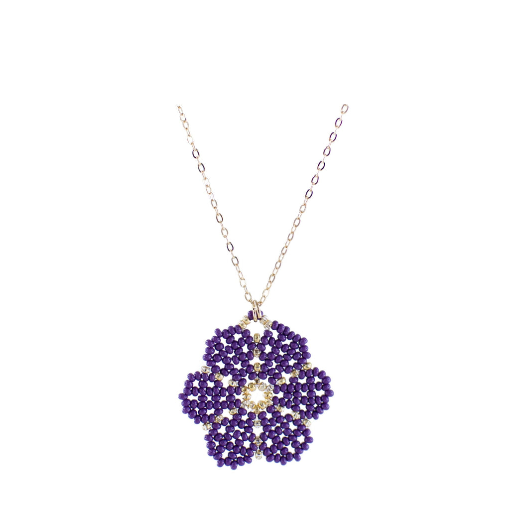 Huichol Flower Lavander with Gold Plated Chain 1