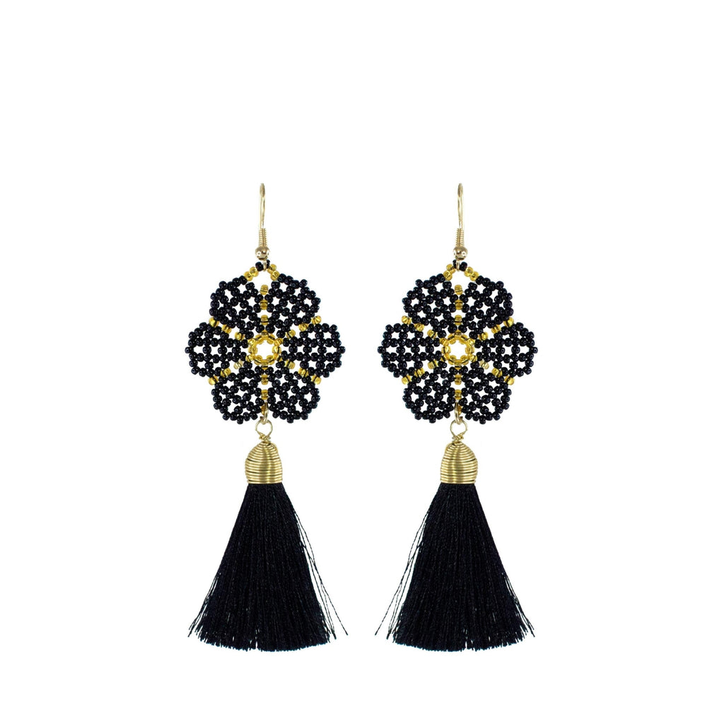 Huichol and Silk Earrings Black 1