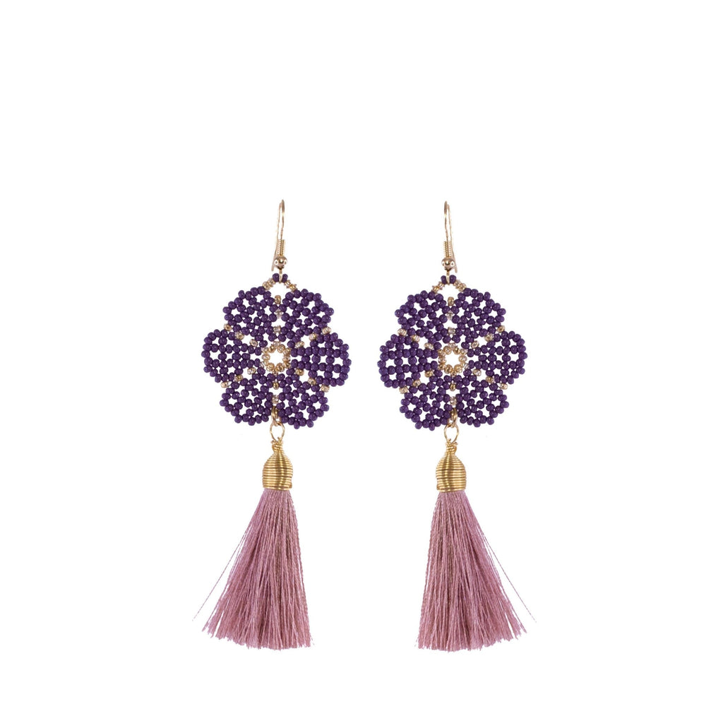 Huichol and Silk Earrings Lavender 1