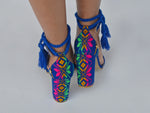 Mexican Block Heels Embroidered Blue