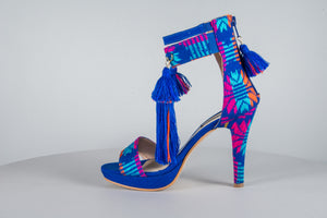 Mexican Heels with Platform Blue Embroidered 5