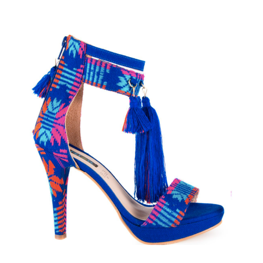 Mexican Heels with Platform Blue Embroidered 1