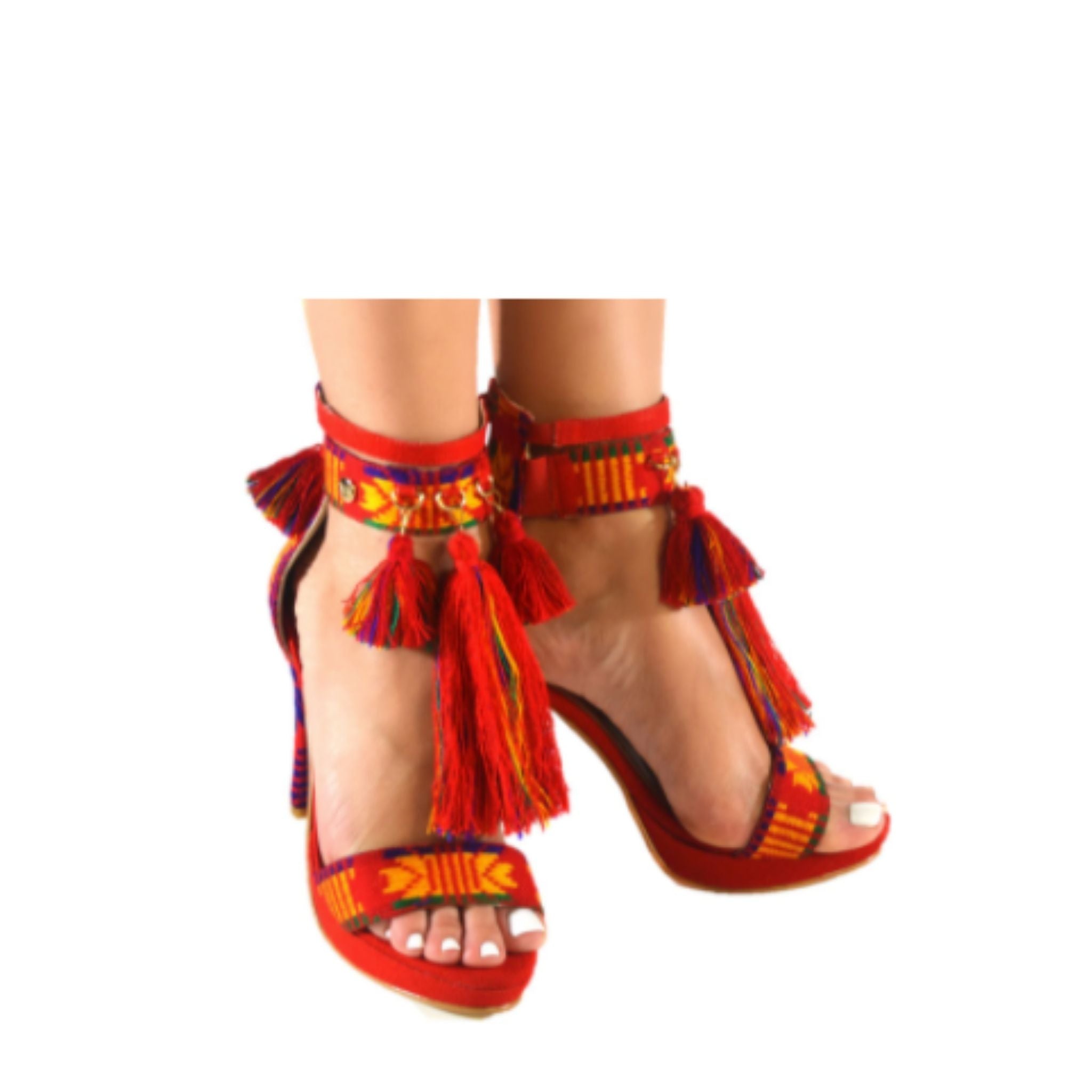 Mexican Heels with Platform Red Embroidered 2
