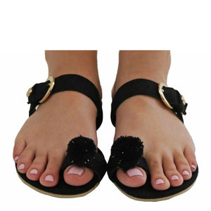 Mexican Toe Sandals Black Embroidered 3
