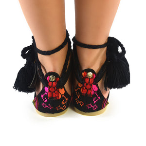 Mexican Sandals Black Embroidered 3