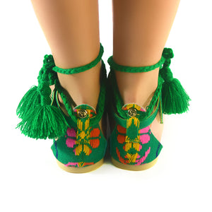 Mexican Sandals Green Embroidered 3
