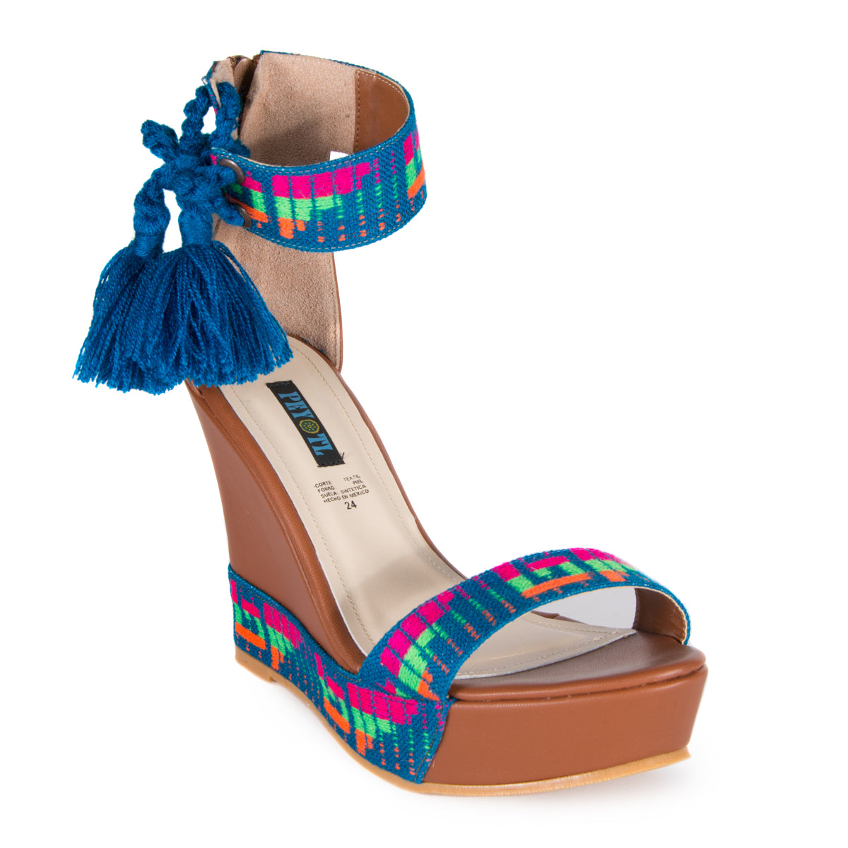 Mexican Wedges Brown with Blue Embroidered 2
