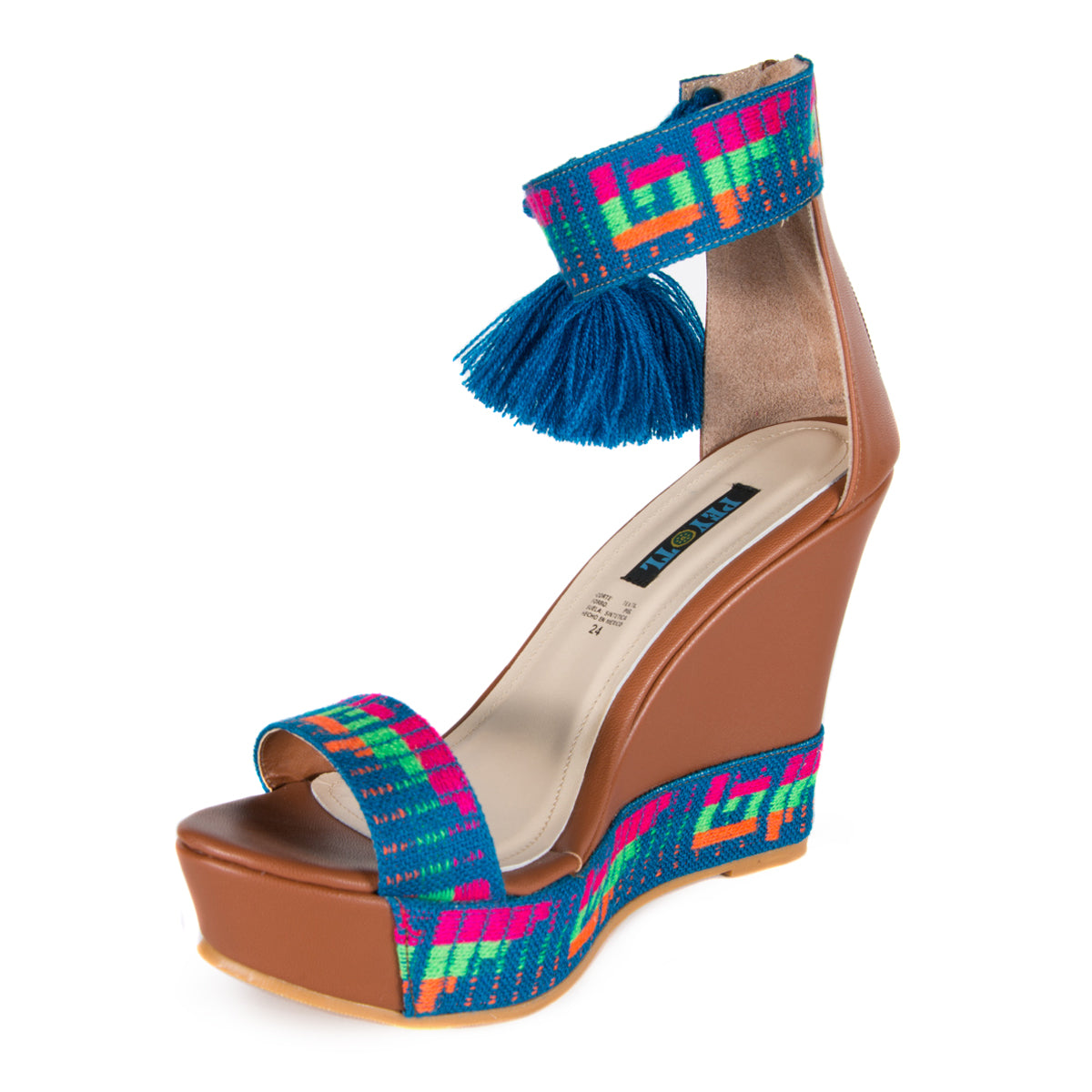 Mexican Wedges Brown with Blue Embroidered 4
