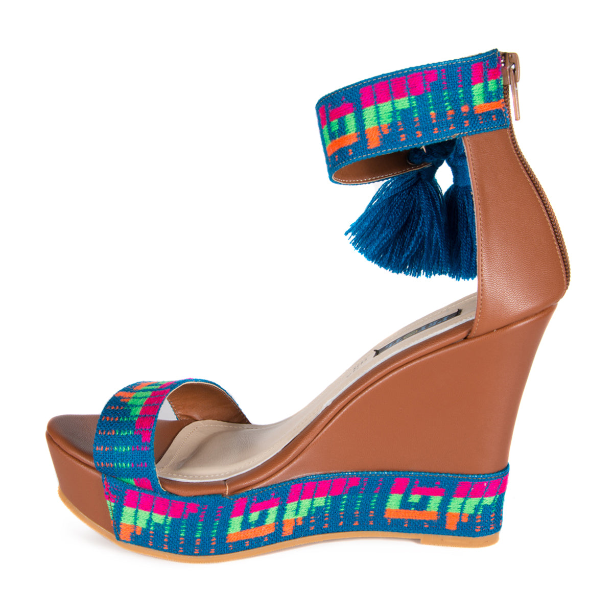 Mexican Wedges Brown with Blue Embroidered 5