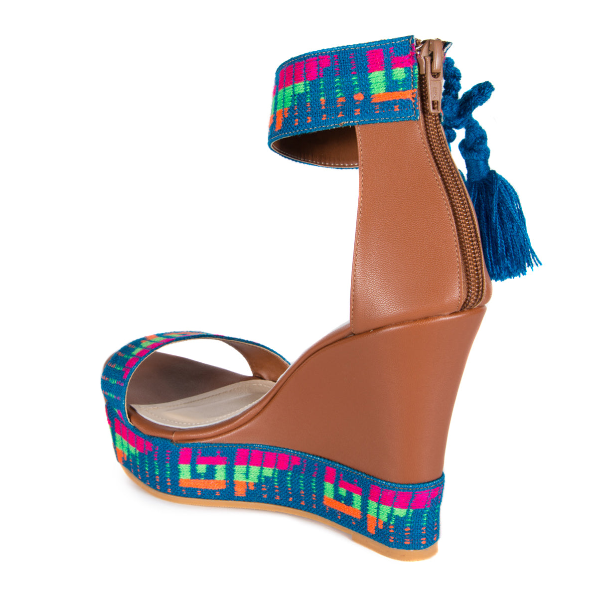 Mexican Wedges Brown with Blue Embroidered 6