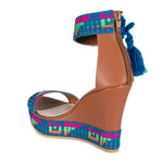 Mexican Wedges Brown with Blue Embroidered 6