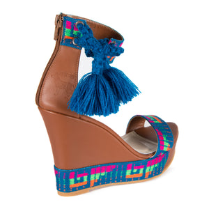 Mexican Wedges Brown with Blue Embroidered 7