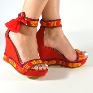 Mexican Wedges Red Embroidered 8